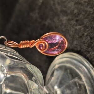 Copper Wire Wrapped Oval Cut faceted Amethyst Pendant